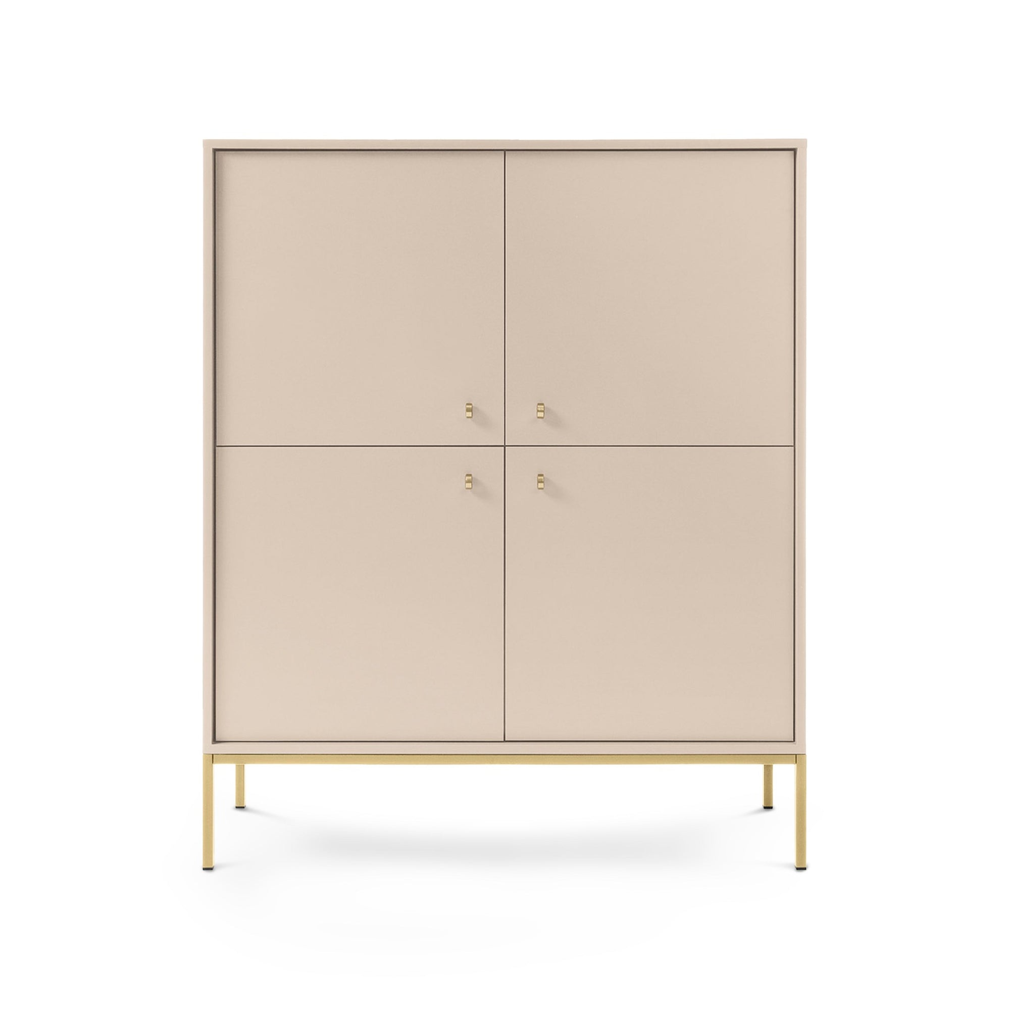 Komoda 104x126 w stylu vintage - cztery drzwi, złote uchwyty, metalowe nogi | Kviat