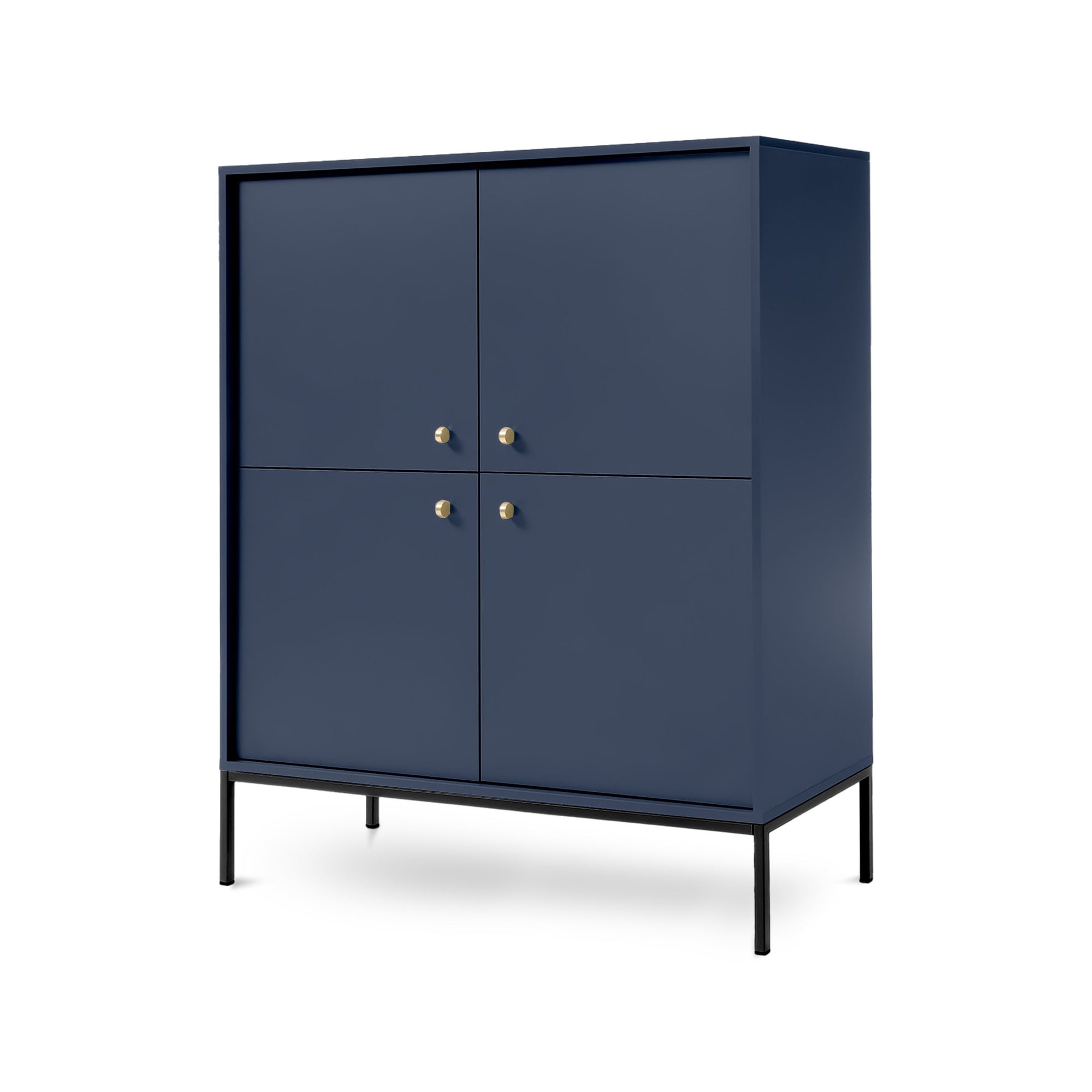 Komoda 104x126 w stylu vintage - cztery drzwi, złote uchwyty, metalowe nogi | Kviat Granat Czarny