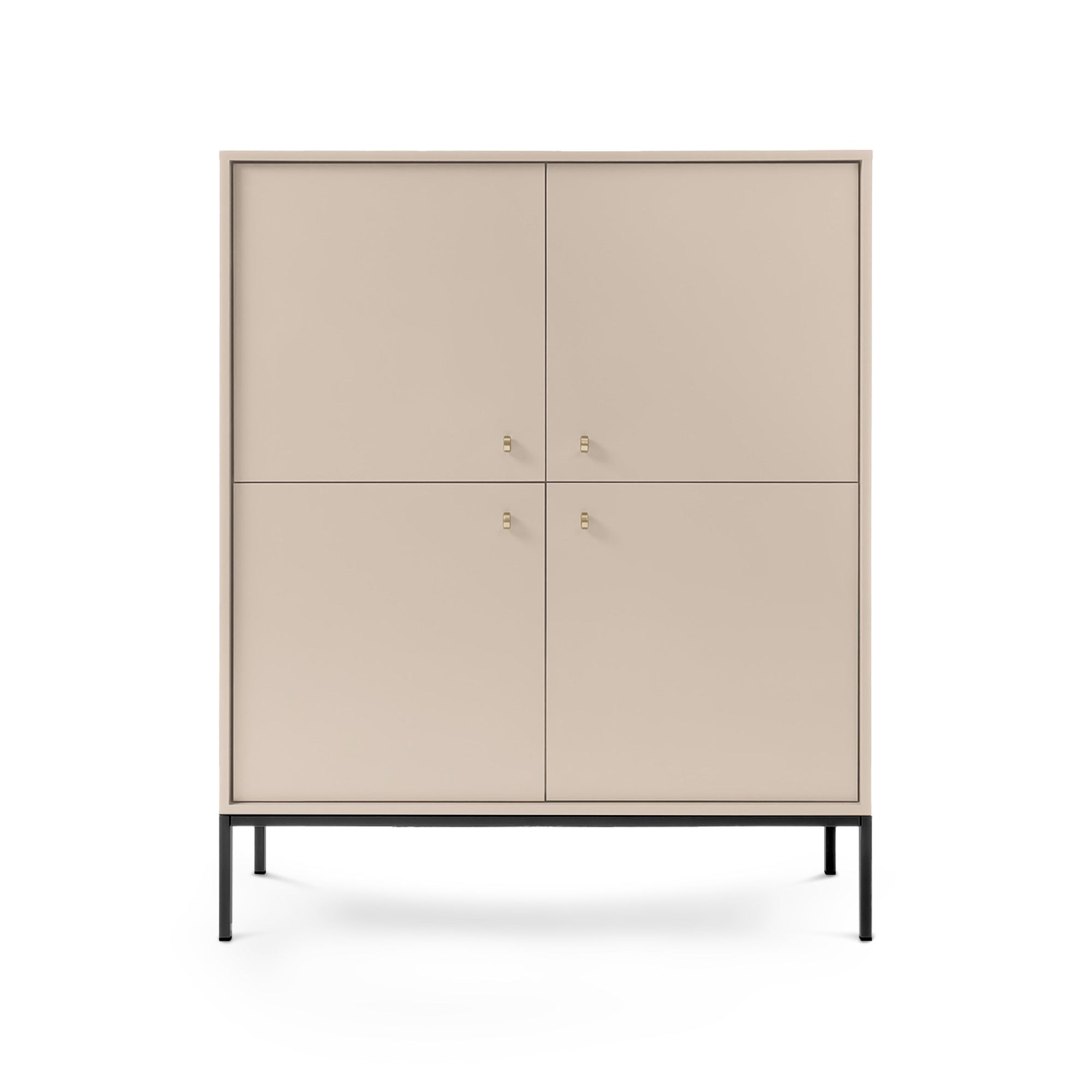Komoda 104x126 w stylu vintage - cztery drzwi, złote uchwyty, metalowe nogi | Kviat