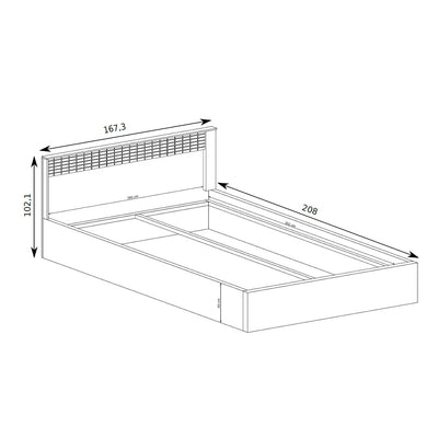 Bett Korin 160x200 – Maßzeichnung mit Breite, Länge und Höhe