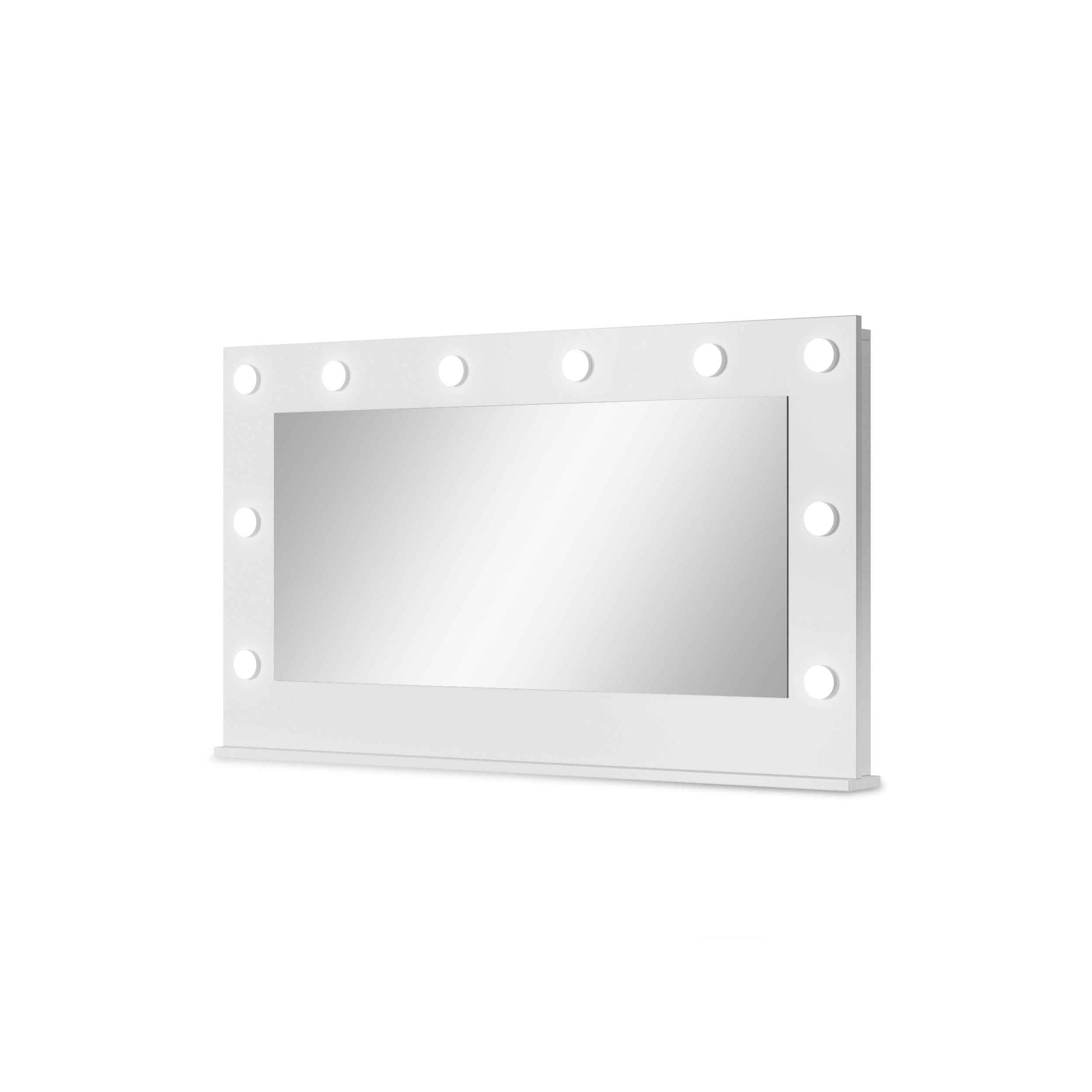 Toaletka z lustrem i oświetleniem LED 120x75 cm w stylu nowoczesnym – 5 szuflad, bezuchwytowe fronty | ADIA