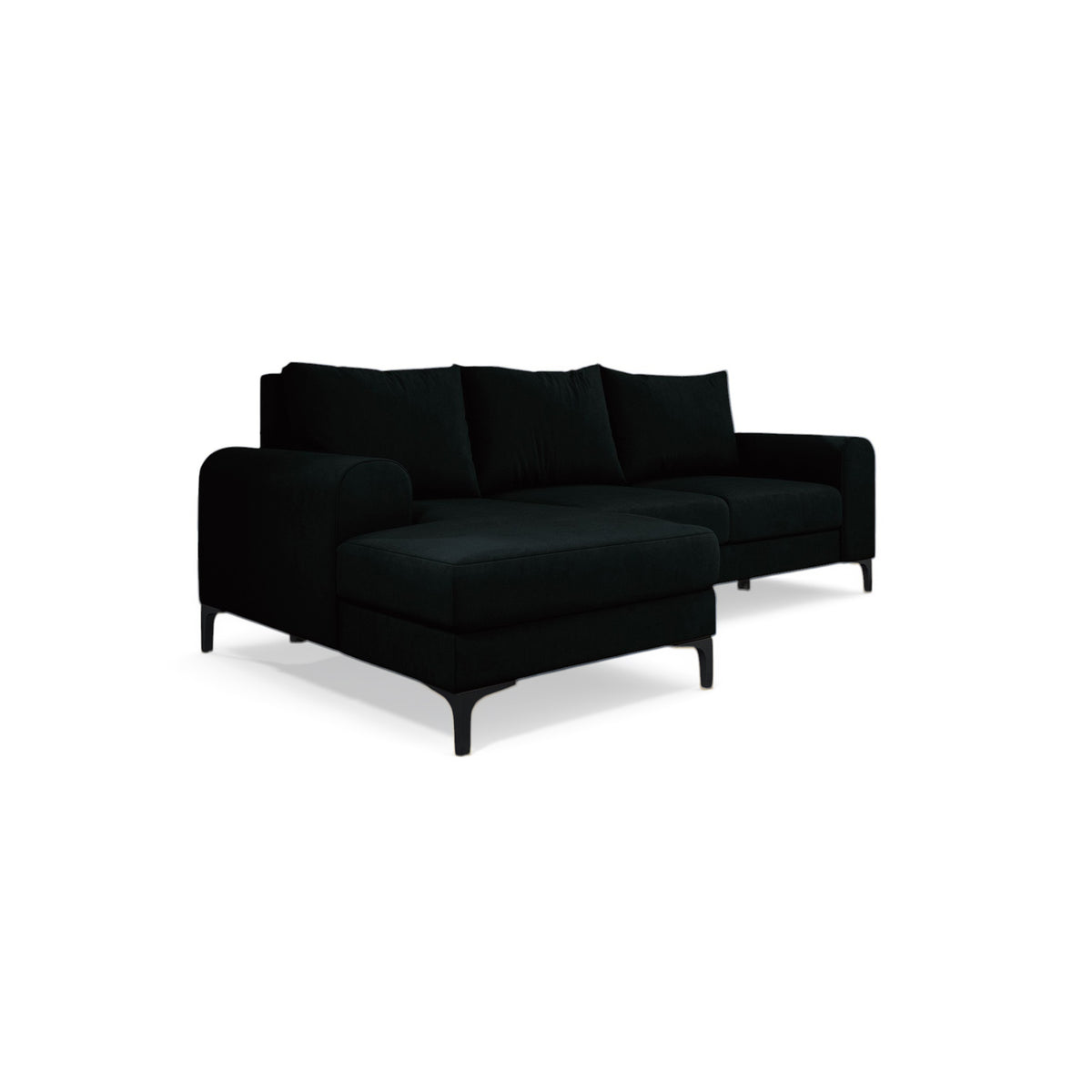 Ecksofa Arpelo 245x145 linksseitig Tintenschwarz (MANILA 18) auf schwarzen Füßen – Ecksofa fürs Wohnzimmer