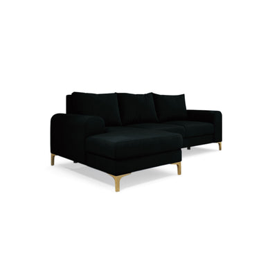 Ecksofa Arpelo 245x145 linksseitig Tintenschwarz (MANILA 18) auf goldenen Füßen – Ecksofa fürs Wohnzimmer