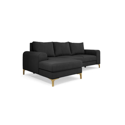 Ecksofa Arpelo 245x145 linksseitig Grafitgrau (MANILA 19) auf goldenen Füßen – Ecksofa mit Schlaffunktion