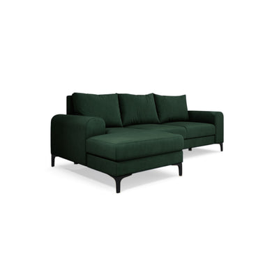 Ecksofa Arpelo 245x145 linksseitig Waldmoos (MANILA 35) auf schwarzen Füßen – modernes Ecksofa im Boho-Stil