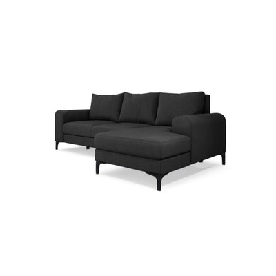 Ecksofa Arpelo 245x145 rechtsseitig Grafitgrau (MANILA 19) auf schwarzen Füßen – Ecksofa mit Schlaffunktion