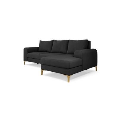 Ecksofa Arpelo 245x145 rechtsseitig Grafitgrau (MANILA 19) auf goldenen Füßen – Ecksofa mit Schlaffunktion