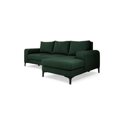 Ecksofa Arpelo 245x145 rechtsseitig Waldmoos (MANILA 35) auf schwarzen Füßen – modernes Ecksofa im Boho-Stil