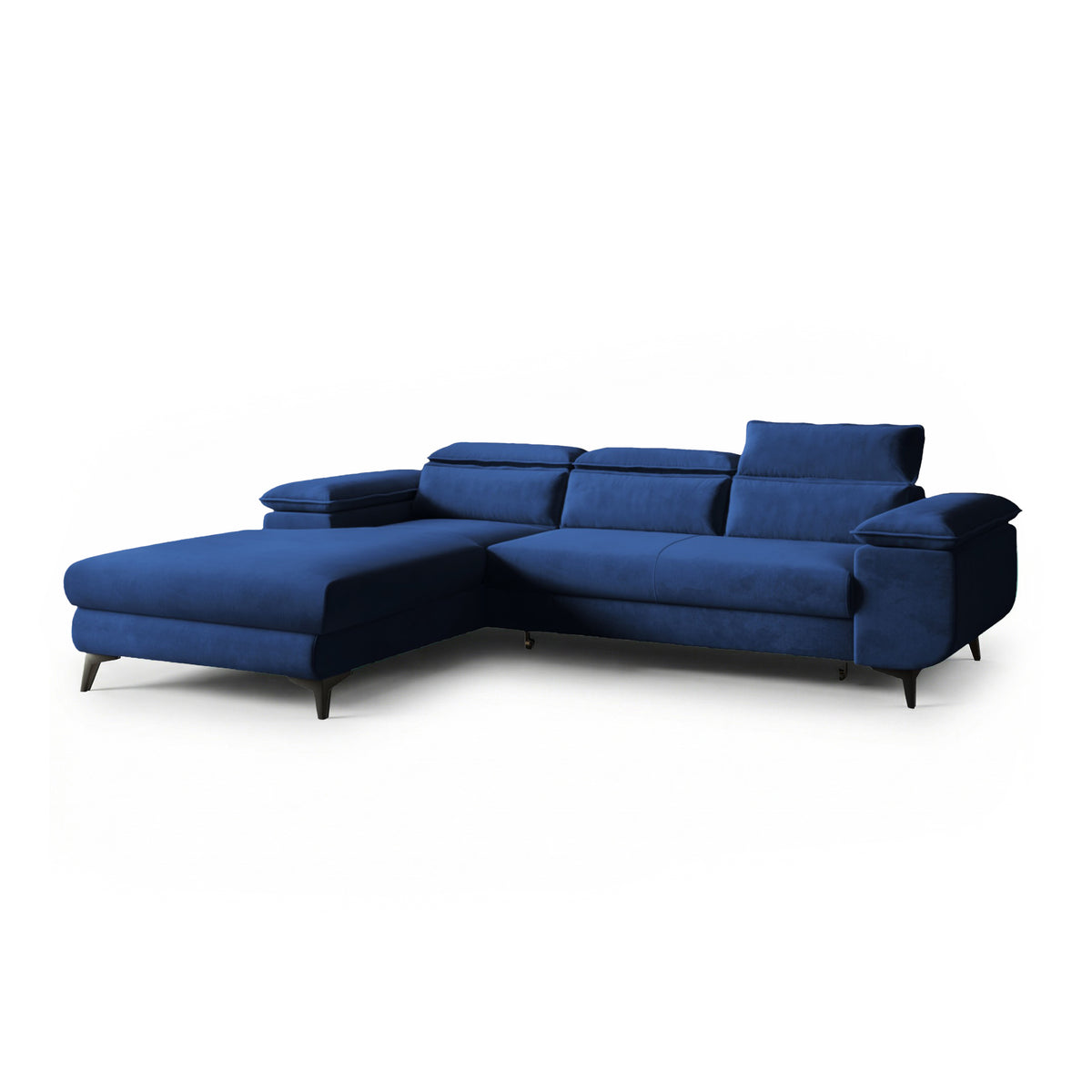 Ecksofa Bessi 276x205 linksseitig Tintenmarine (MONOLITH 77) mit Kopfstützen – Ecksofa mit Schlaffunktion