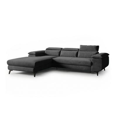 Ecksofa Bessi 276x205 linksseitig Grafitschatten (MONOLITH 92) mit Kopfstützen – modernes Ecksofa fürs Wohnzimmer
