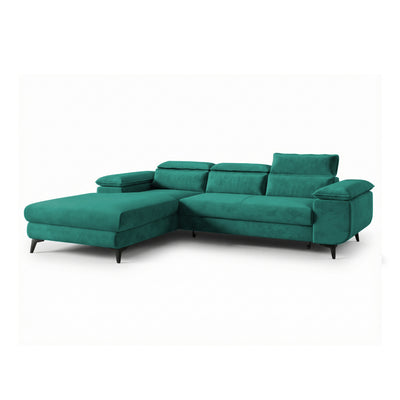 Ecksofa Bessi 276x205 linksseitig Meeresgrün Smaragd (MONOLITH 37) mit Kopfstützen – Ecksofa mit Bettkasten