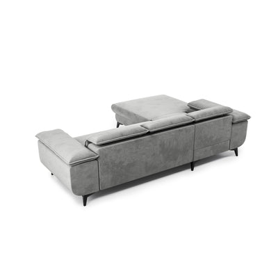 Ecksofa Bessi 276x205 Aschnebel (MONOLITH 84) – Ansicht von hinten auf gepolsterte Rückenlehne, Ecksofa für die Raummitte