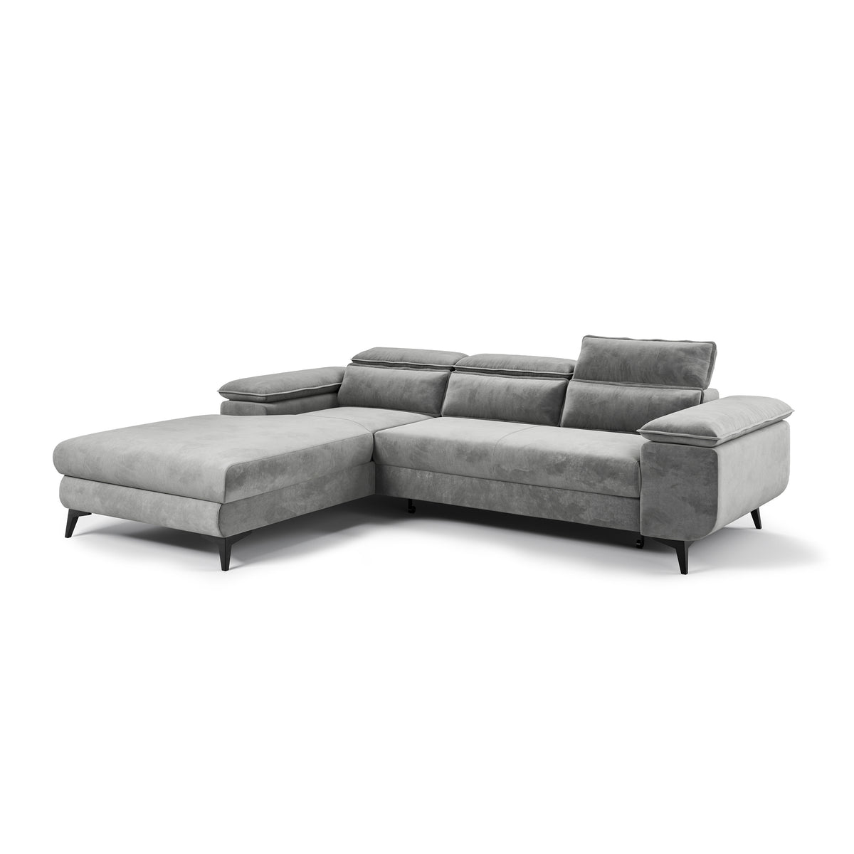 Ecksofa Bessi 276x205 linksseitig Aschnebel (MONOLITH 84) – Ecksofa mit verstellbaren Kopfstützen, Schrägansicht