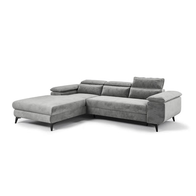 Ecksofa Bessi 276x205 linksseitig Aschnebel (MONOLITH 84) – Ecksofa mit verstellbaren Kopfstützen, Schrägansicht