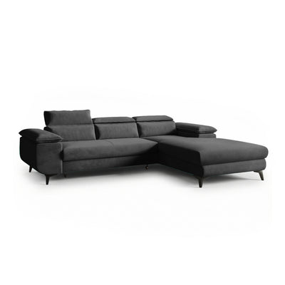 Ecksofa Bessi 276x205 rechtsseitig Grafitschatten (MONOLITH 92) mit Kopfstützen – modernes Ecksofa fürs Wohnzimmer
