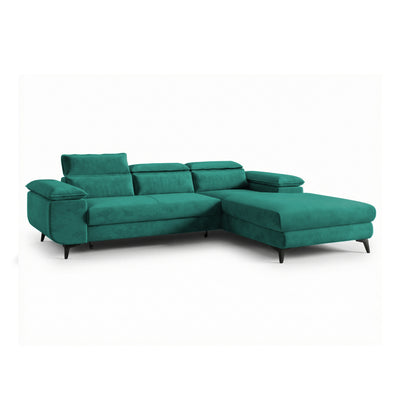 Ecksofa Bessi 276x205 rechtsseitig Meeresgrün Smaragd (MONOLITH 37) mit Kopfstützen – Ecksofa mit Bettkasten