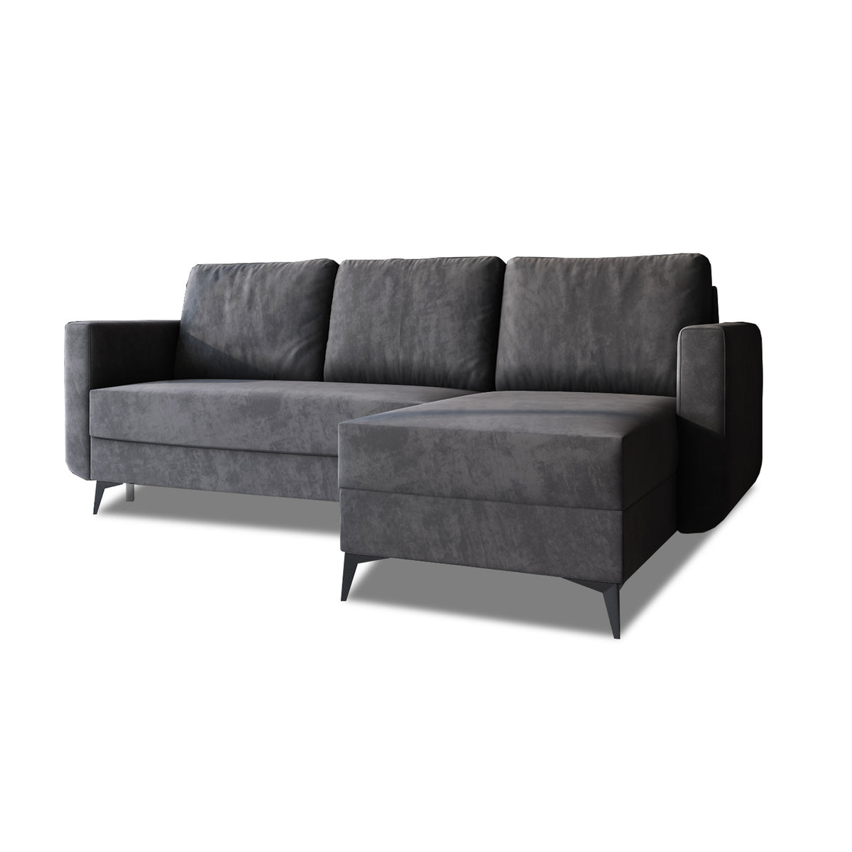 Ecksofa Forra 235 cm Grafitgrau (MANILA 19), rechtsseitige Version auf hohen schwarzen Füßen