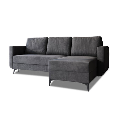 Ecksofa Forra 235 cm Grafitgrau (MANILA 19), rechtsseitige Version auf hohen schwarzen Füßen