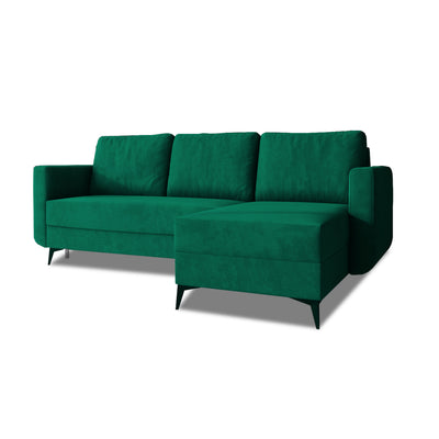 Ecksofa Forra 235 cm Waldmoos (MANILA 35), rechtsseitige Version auf hohen schwarzen Füßen
