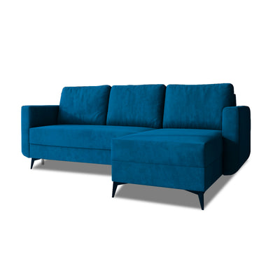 Ecksofa Forra 235 cm Nachtsaphir (MANILA 26), rechtsseitige Version auf hohen schwarzen Füßen