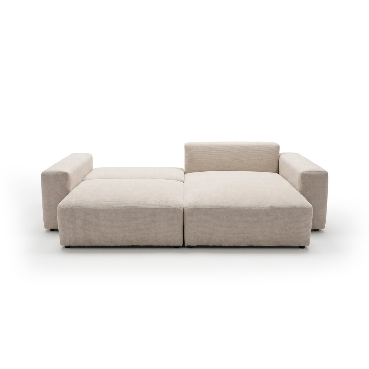 Ecksofa Iskeli Creme Taupe (ARAGON 03) rechtsseitig ausgeklappt – Ecksofa mit Schlaffunktion fürs Wohnzimmer