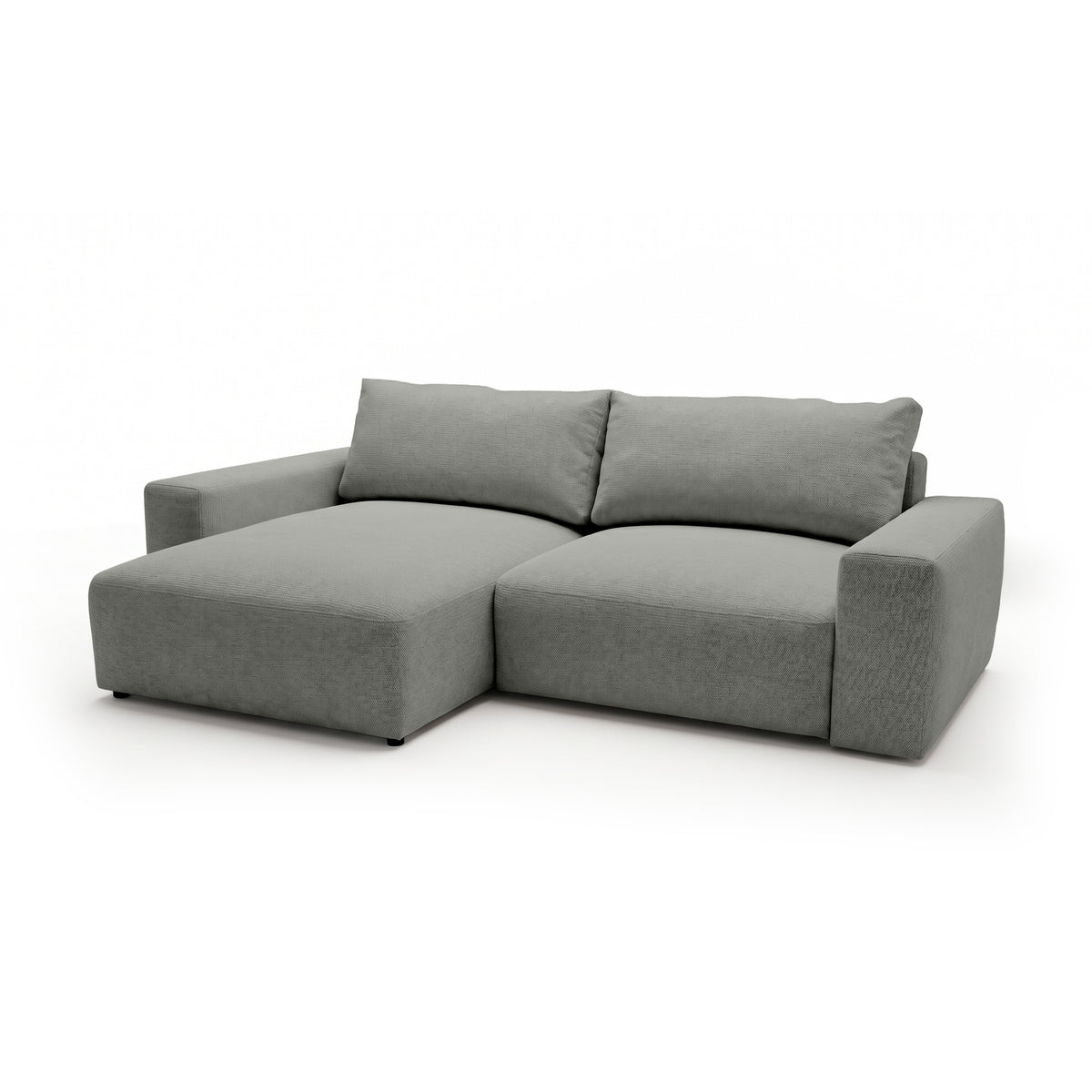Modulares Ecksofa Iskeli Stahlgrau (ARAGON 83) linksseitig Schrägansicht – Ecksofa mit Ottomane im Stoff Aragon