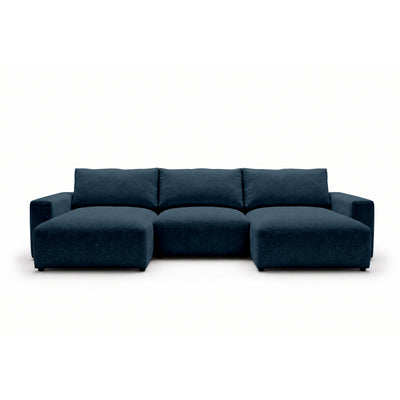 Modulare Wohnlandschaft U Iskeli 361 cm Tintentgranit (ARAGON 74) von vorne – Ecksofa mit zwei Ottomanen im Stoff Aragon