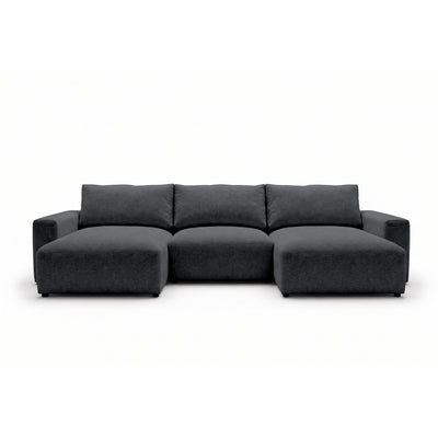 Modulare Wohnlandschaft U Iskeli 361 cm Dunkle Asche (ARAGON 93) von vorne – Ecksofa mit zwei Ottomanen im Stoff Aragon