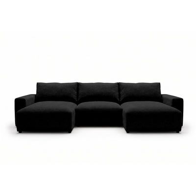 Modulare Wohnlandschaft U Iskeli 361 cm Raven's Deep (ARAGON 99) von vorne – Ecksofa mit zwei Ottomanen im Stoff Aragon