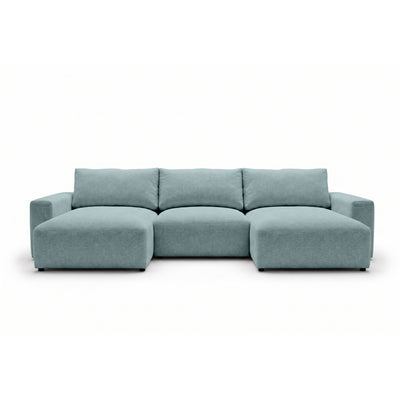 Modulare Wohnlandschaft U Iskeli 361 cm Eisazur (ARAGON 70) von vorne – Ecksofa mit zwei Ottomanen im Stoff Aragon