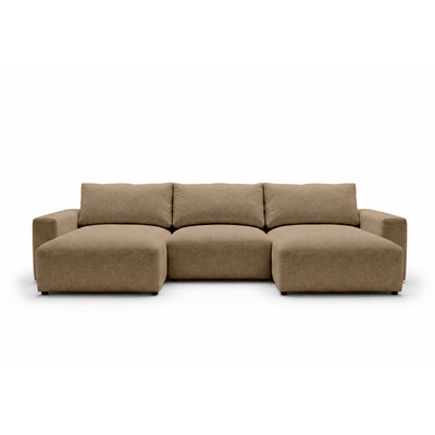 Modulare Wohnlandschaft U Iskeli 361 cm Walnussbeige (ARAGON 14) von vorne – Ecksofa mit zwei Ottomanen im Stoff Aragon