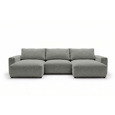 Modulare Wohnlandschaft U Iskeli 361 cm Stahlgrau (ARAGON 83) von vorne – Ecksofa mit zwei Ottomanen im Stoff Aragon