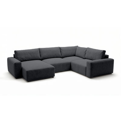 Modulares Ecksofa UL Iskeli Plus 341 cm Dunkle Asche (ARAGON 93) linksseitig Schrägansicht – großes Ecksofa im Stoff Aragon