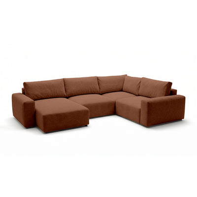 Modulares Ecksofa UL Iskeli Plus 341 cm Zimt-Matt (ARAGON 56) linksseitig Schrägansicht – großes Ecksofa im Stoff Aragon