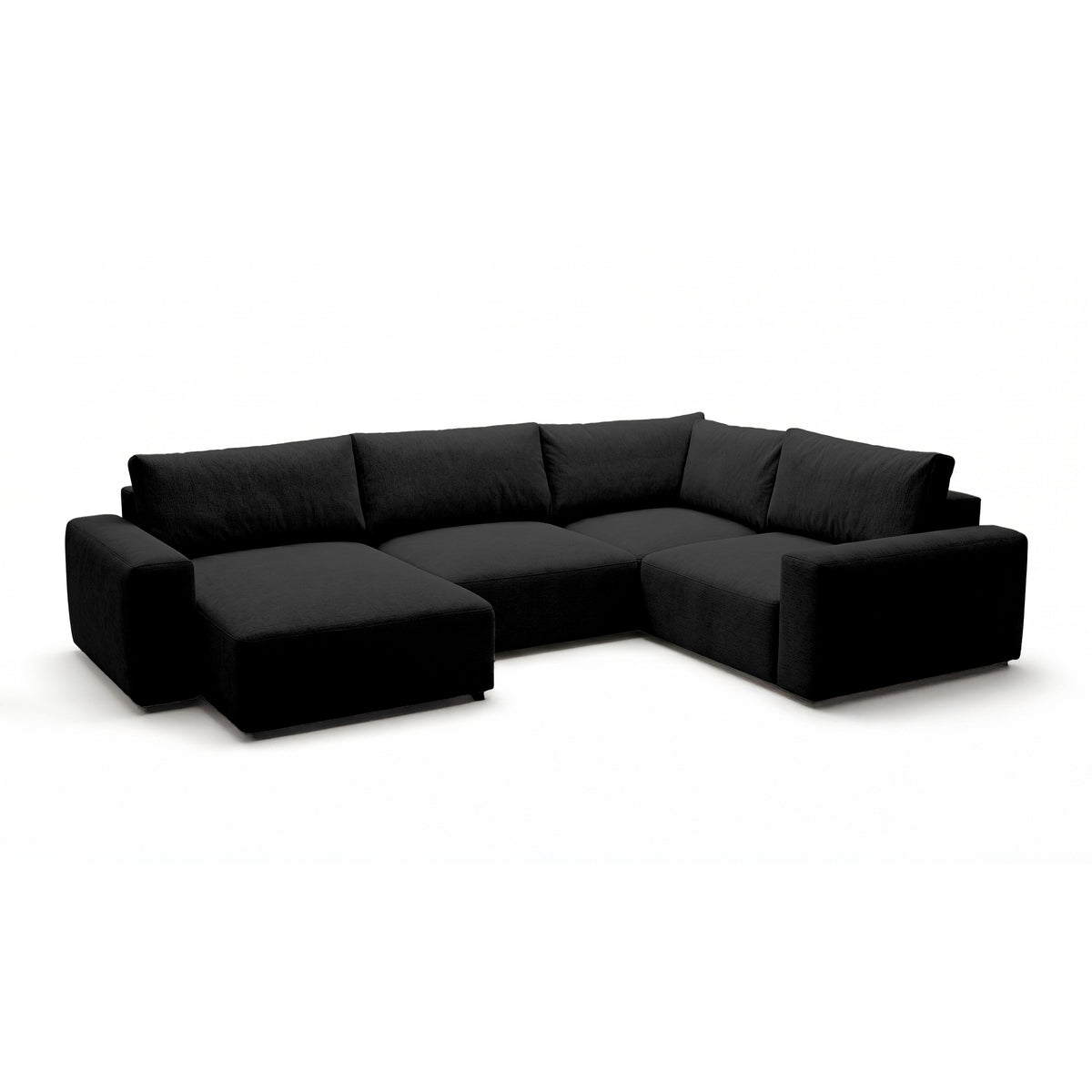 Modulares Ecksofa UL Iskeli Plus 341 cm Raven's Deep (ARAGON 99) linksseitig Schrägansicht – großes Ecksofa im Stoff Aragon