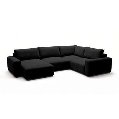 Modulares Ecksofa UL Iskeli Plus 341 cm Raven's Deep (ARAGON 99) linksseitig Schrägansicht – großes Ecksofa im Stoff Aragon