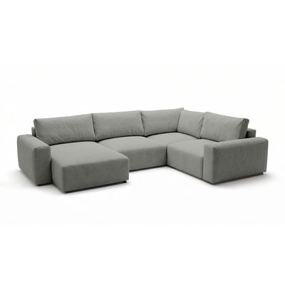Modulares Ecksofa UL Iskeli Plus 341 cm Stahlgrau (ARAGON 83) linksseitig Schrägansicht – großes Ecksofa im Stoff Aragon