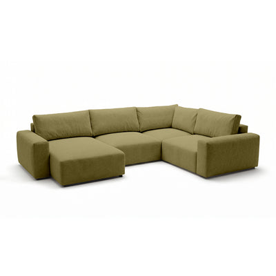 Modulares Ecksofa UL Iskeli Plus 341 cm Goldenes Leinen (ARAGON 35) linksseitig Schrägansicht – großes Ecksofa im Stoff Aragon