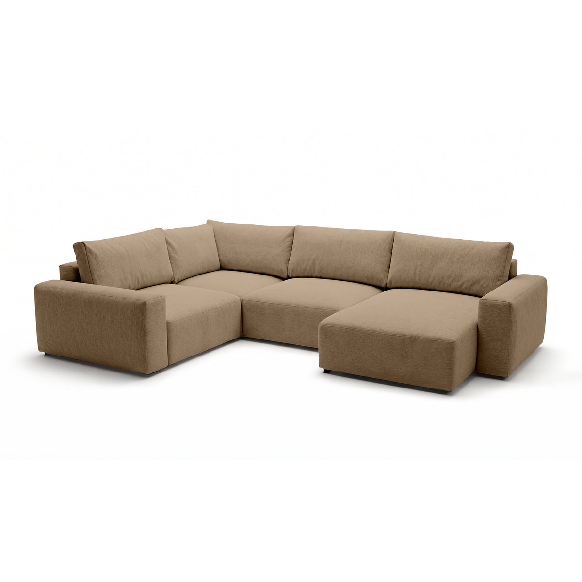 Modulares Ecksofa UL Iskeli Plus 341 cm Walnussbeige (ARAGON 14) rechtsseitig Schrägansicht – großes Ecksofa im Stoff Aragon