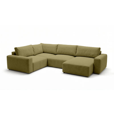 Modulares Ecksofa UL Iskeli Plus 341 cm Goldenes Leinen (ARAGON 35) rechtsseitig Schrägansicht – großes Ecksofa im Stoff Aragon