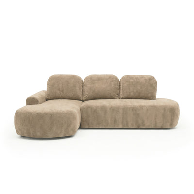 Ecksofa Moluni 263 cm Sandbaumwolle (BELLINI 07) linksseitig – ausklappbares Ecksofa mit Automatik DL