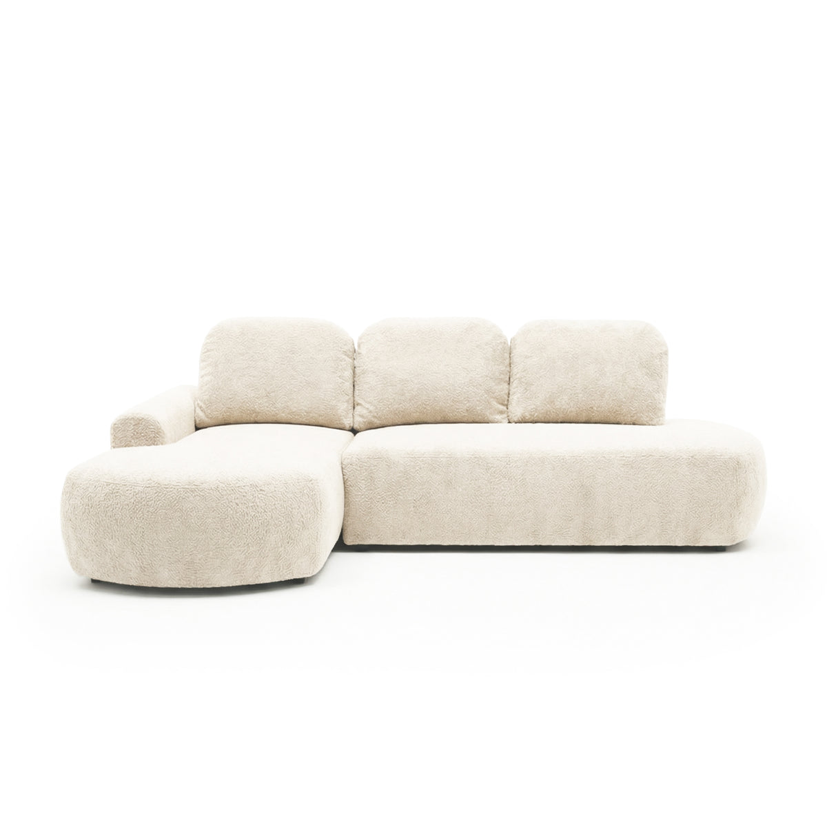 Ecksofa Moluni 263 cm Vanilleflaum (BELLINI 05) linksseitig – rundliches Ecksofa mit Récamiere