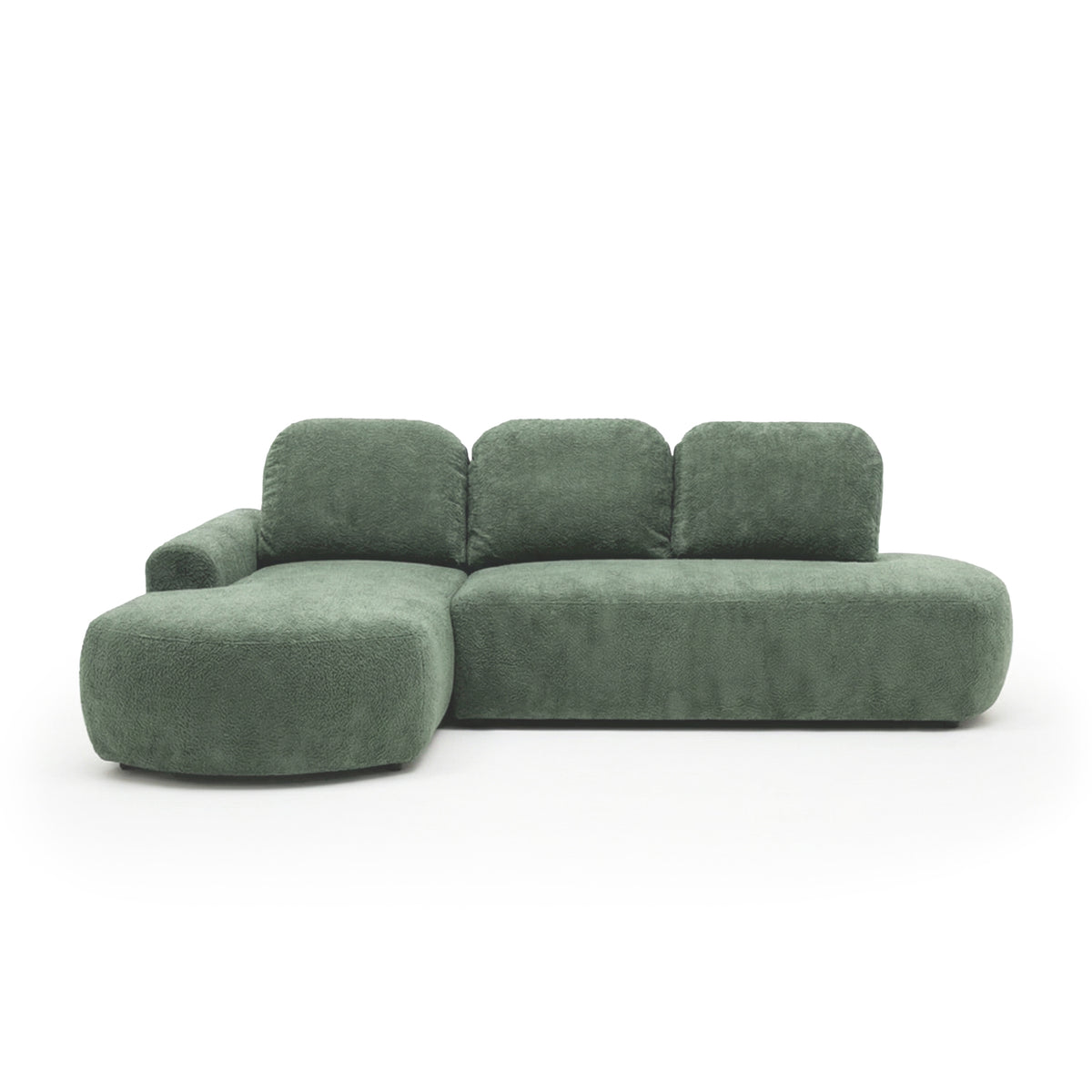 Ecksofa Moluni 263 cm Grüner Fels (BELLINI 15) linksseitig – Ecksofa im Japandi-Stil