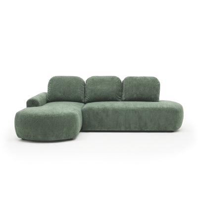 Ecksofa Moluni 263 cm Grüner Fels (BELLINI 15) linksseitig – Ecksofa im Japandi-Stil