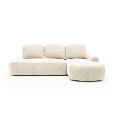 Ecksofa Moluni 263 cm Vanilleflaum (BELLINI 05) rechtsseitig – Ecksofa mit Rückenkissen
