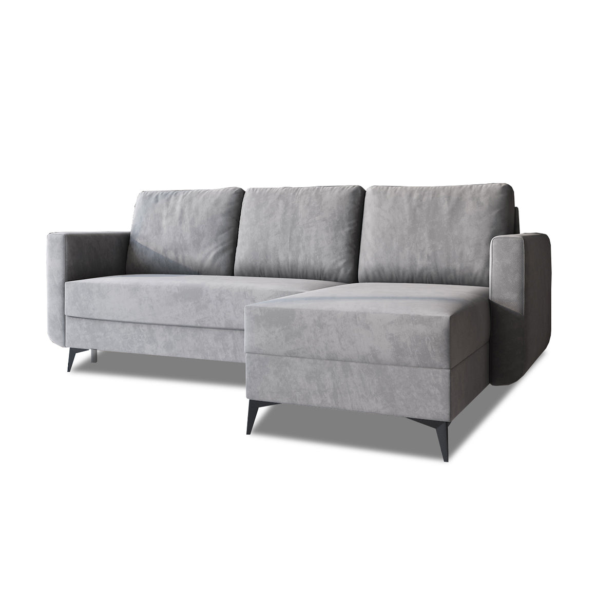 Ausklappbares Ecksofa Forra 235 cm Stahlgrau (MANILA 16) in der rechtsseitigen Version, Bettkasten
