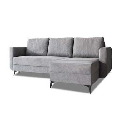 Ausklappbares Ecksofa Forra 235 cm Stahlgrau (MANILA 16) in der rechtsseitigen Version, Bettkasten
