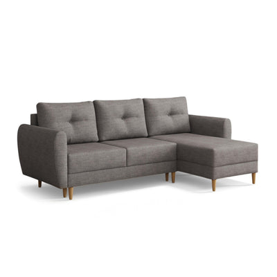 Ausklappbares Ecksofa Harmi 235 cm Silbernebel (SAWANA 05) in der rechtsseitigen Version mit Bettkasten