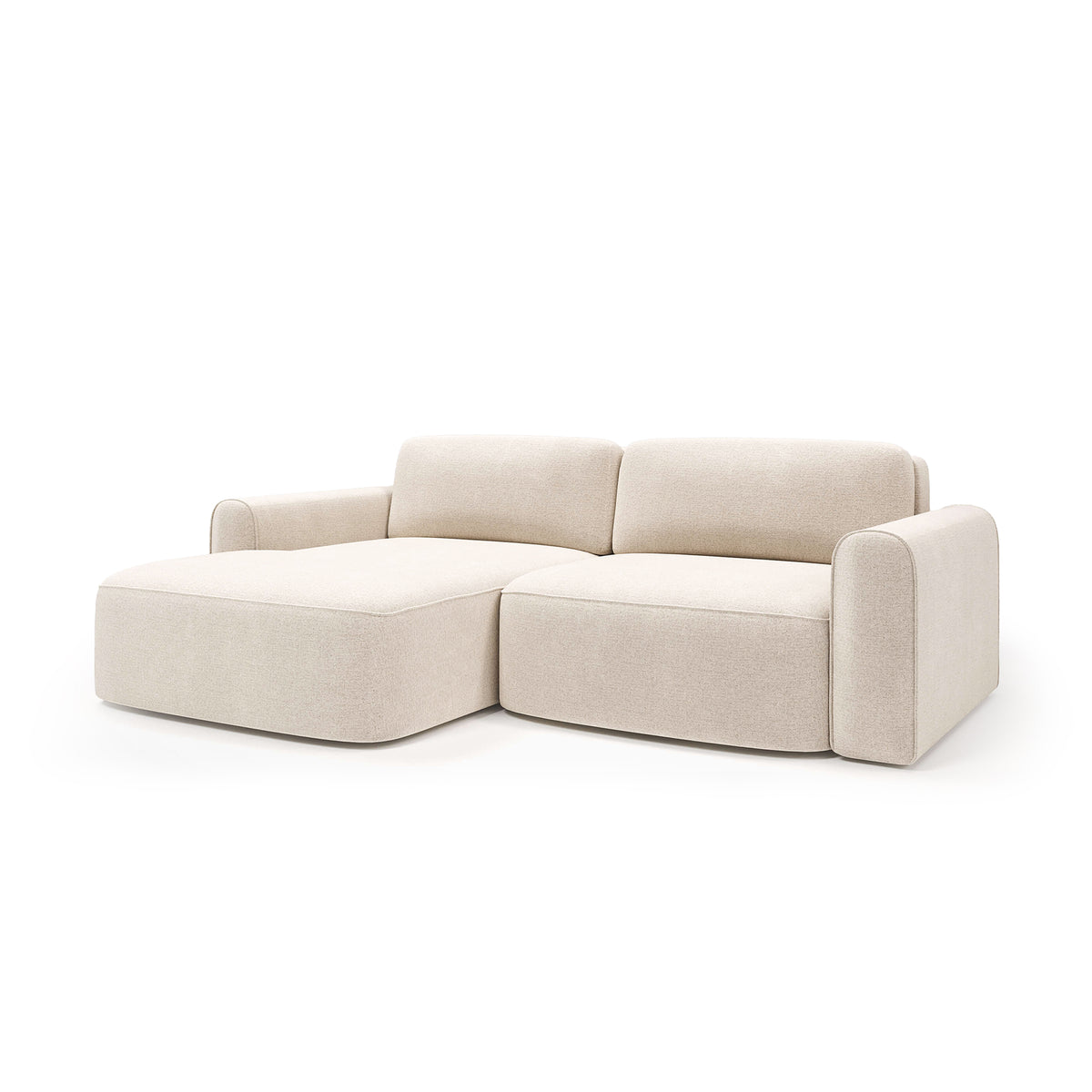 Ecksofa Saniri linksseitig Leinensand (CASTEL 03) – Ecksofa mit Schlaffunktion, Schrägansicht