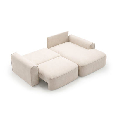 Ecksofa Saniri rechtsseitig – ausgezogene Schlaffläche, Schlafecksofa mit Automatik